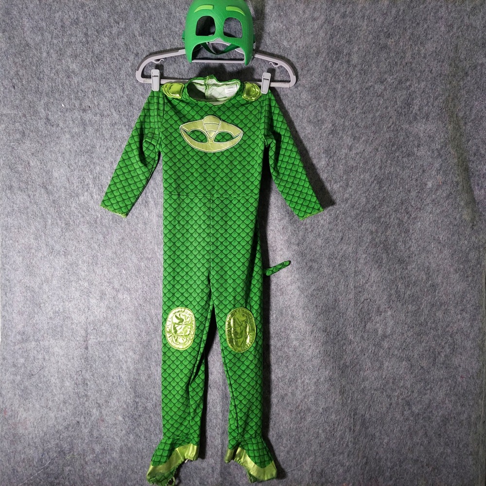 PJ Masks Gekko Costume 5‎ 6 Jumpsuit Mask Tail Halloween Dress Up Embroidered